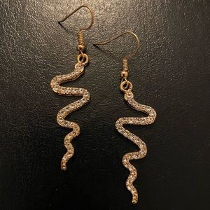Gold Crystal Snake Drop Earrings - Women Jewelry Earrings
